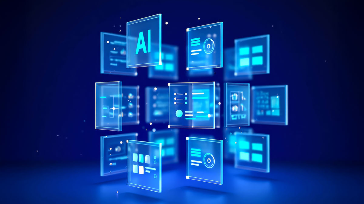 Artificial Intelligence Content Generator. A man uses a laptop to interact with AI assistant