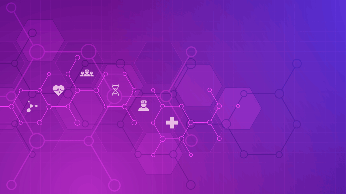Healthcare and technology concept with flat icons and symbols. Template design for health care business, innovation medicine, science background, medical research. Vector illustration