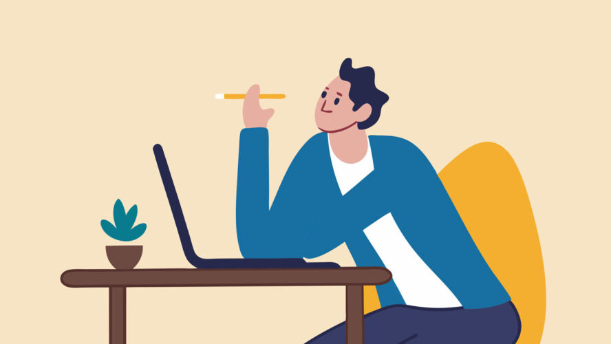 Boring office worker, exhausted or fatigue employee, afternoon slump or tired and burnout at work concept, sleepy businessman office worker hand on chin bored sitting low energy on his working desk.