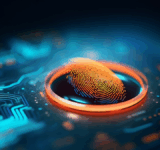 Digital fingerprint scanner, scan biometric identity and access password thru fingerprint, concept of cybersecurity and data protection, security system, generative ai