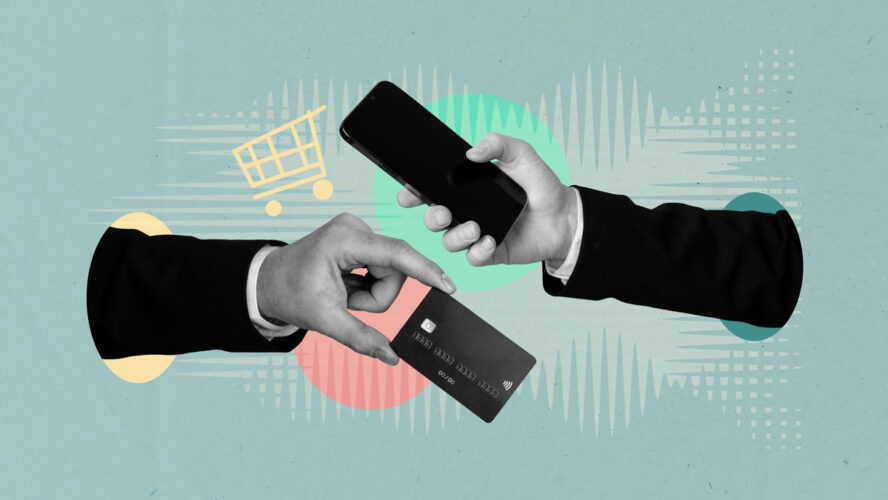 Composite trend artwork sketch image photo collage of bodyless hands hold smartphone business money bank credit card economy buy pay