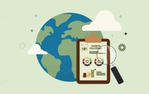 Global Carbon Footprint Analysis. Global environmental impact analysis and sustainability evaluation. Climate change concept. Carbon footprint concept. Flat style. Vector illustration