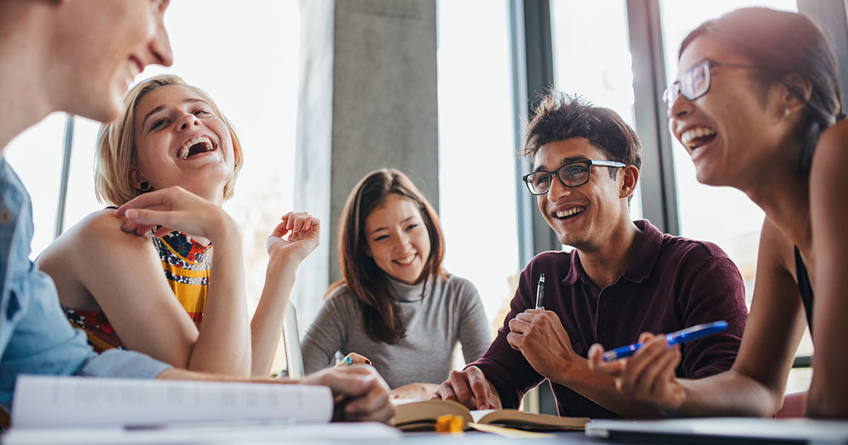 Students studying together and having fun
