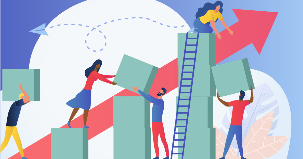 Cartoon of people building something
