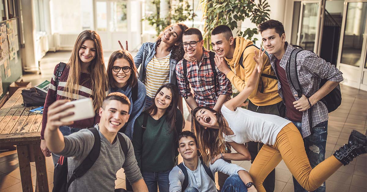 young people taking selfie