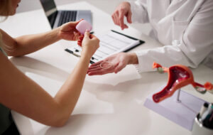 Gynecologist Showing Contraception Ring And Diaphragm