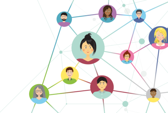 Die Gesichter der Menschen sind im Netzwerk verbunden