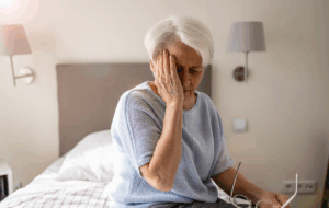 Senior-Frau mit Kopfschmerzen