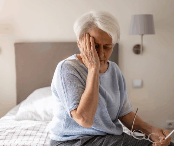 Senior-Frau mit Kopfschmerzen
