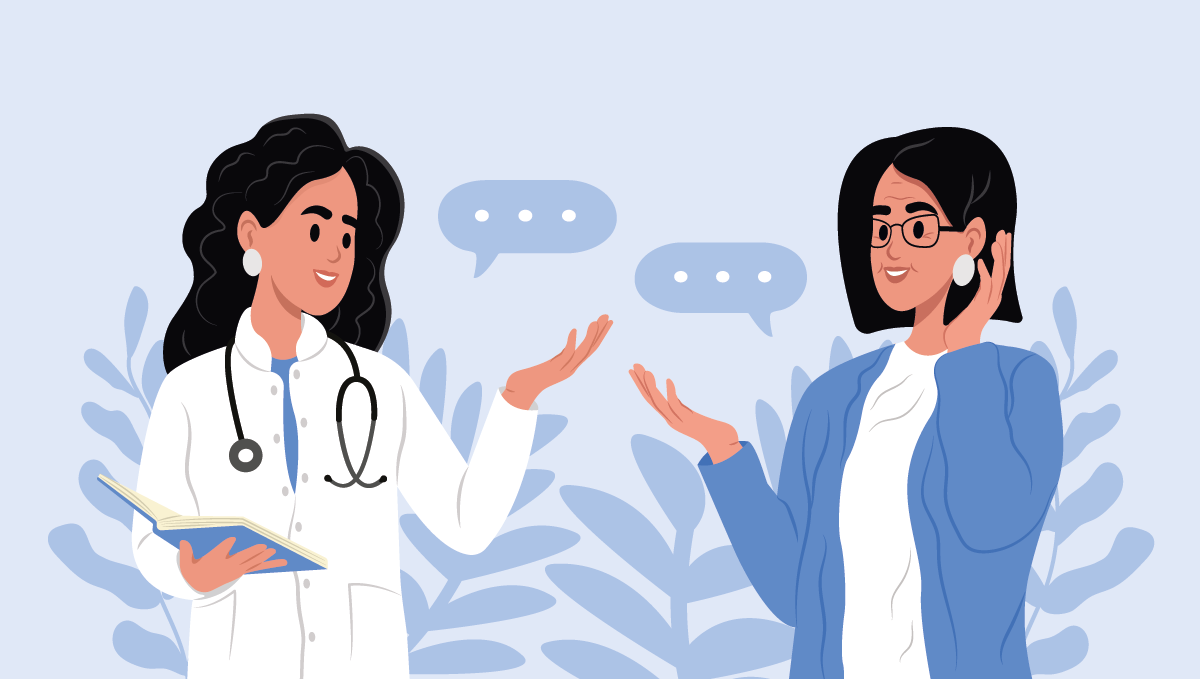 Ein Hausarzt spricht mit einem älteren Patienten. Sensibilisierung älterer Menschen für diese Problematik, Alzheimer-Krankheit, Herz-Kreislauf-Erkrankungen, Krebs, Osteoporose, Arthritis, Parkinson-Krankheit, Diabetes.