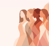 Frauentag. 8. März. Vektorabstrakte Illustration mit verschiedenen weiblichen Silhouetten. Symbolvielfalt, Ermächtigung und Frauenrechte. Vorlage mit Platz für Text in einer weichen, pastellfarbenen Palette