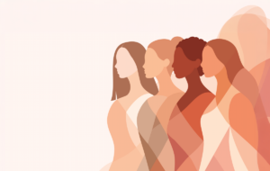 Frauentag. 8. März. Vektorabstrakte Illustration mit verschiedenen weiblichen Silhouetten. Symbolvielfalt, Ermächtigung und Frauenrechte. Vorlage mit Platz für Text in einer weichen, pastellfarbenen Palette