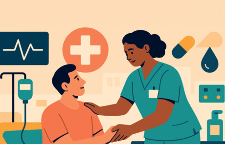 Modern healthcare interaction: nurse assisting patient for compassionate care