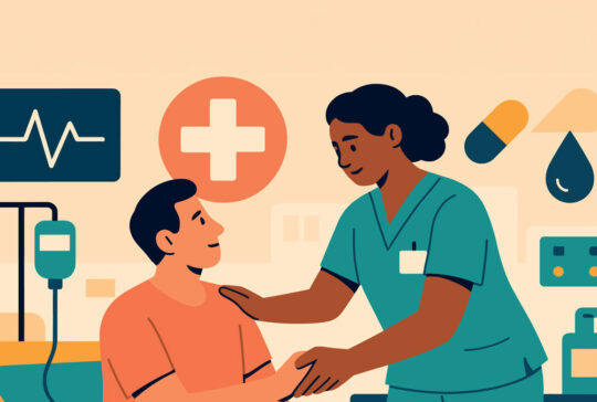 Modern healthcare interaction: nurse assisting patient for compassionate care