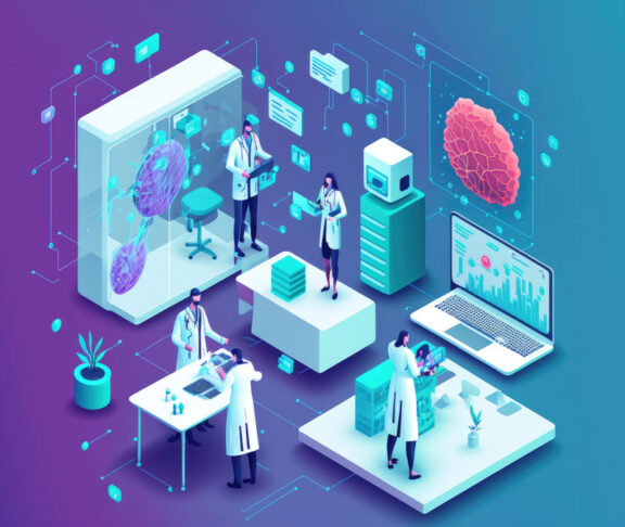 concept of medical doctors working with technology services to solve viruses and health problems generative ai illustration people