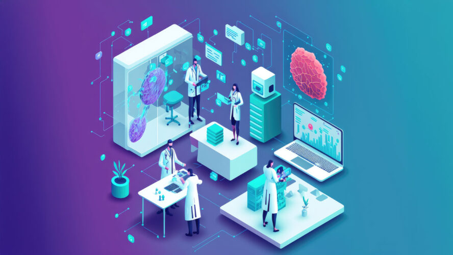 concept of medical doctors working with technology services to solve viruses and health problems generative ai illustration people