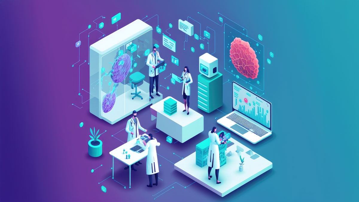concept of medical doctors working with technology services to solve viruses and health problems generative ai illustration people