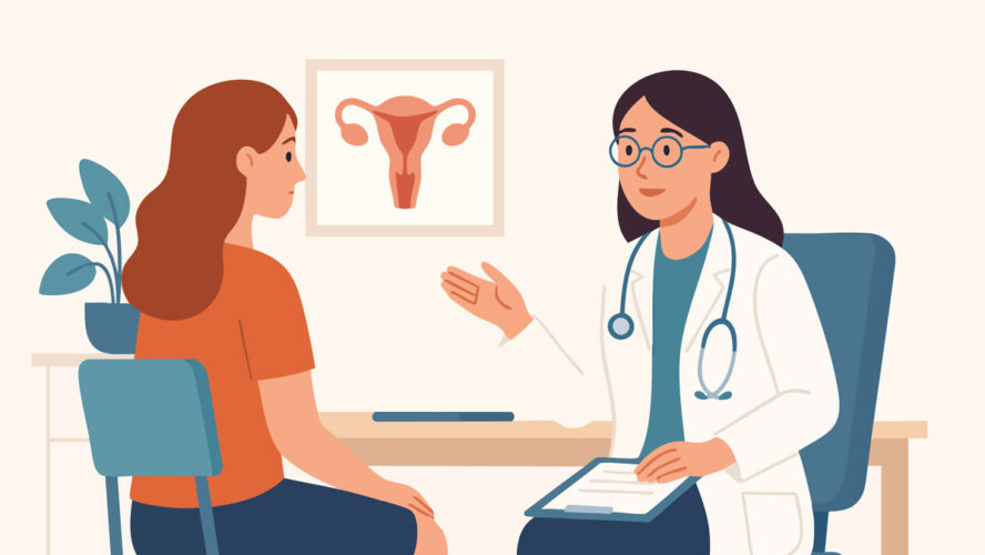 Vector illustration of a doctor explaining uterus anatomy to a patient.
