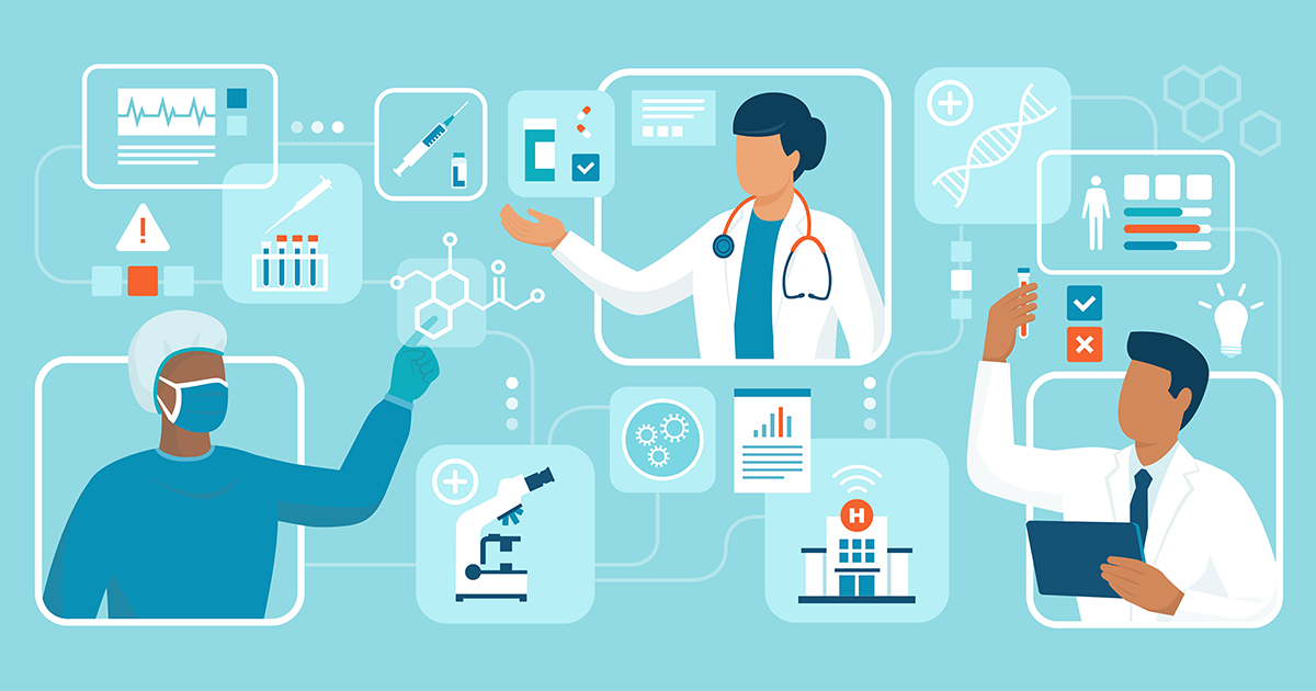 Innovative healthcare and medical research - stock illustration