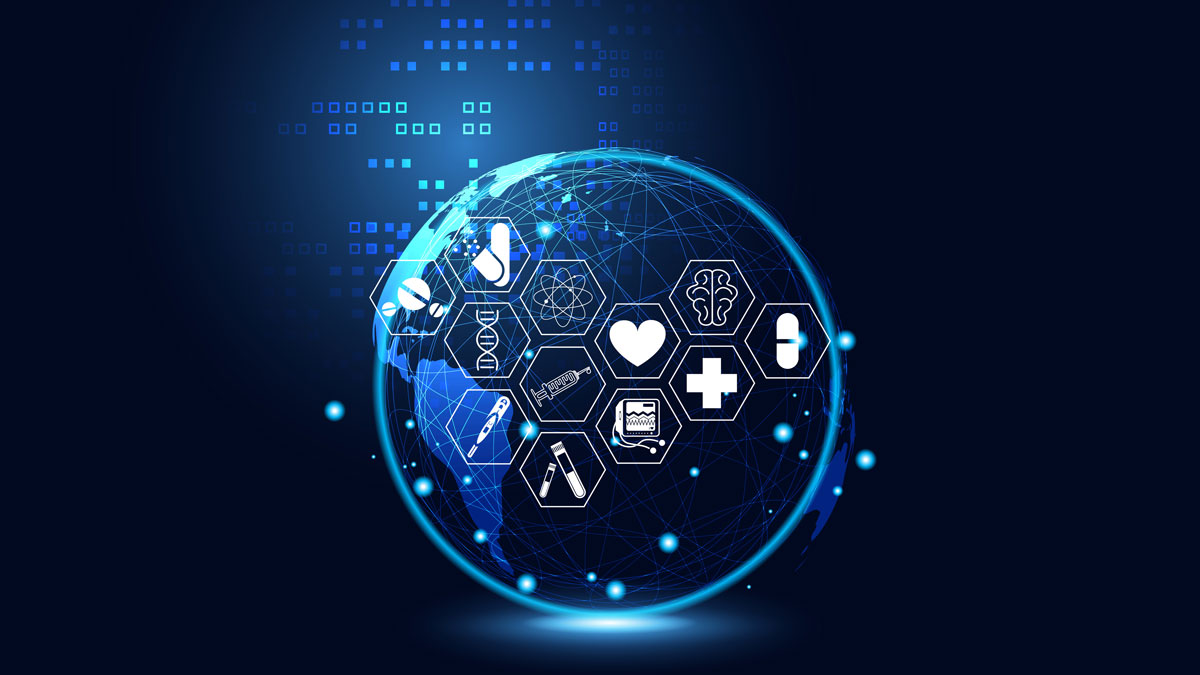technology world concept modern innovation,Treatment,medicine on hi tech future blue background. for wallpaper, template, web design