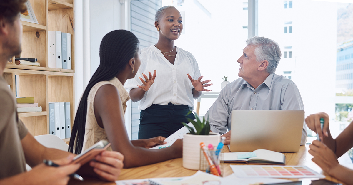 Business woman doing presentation in meeting at work