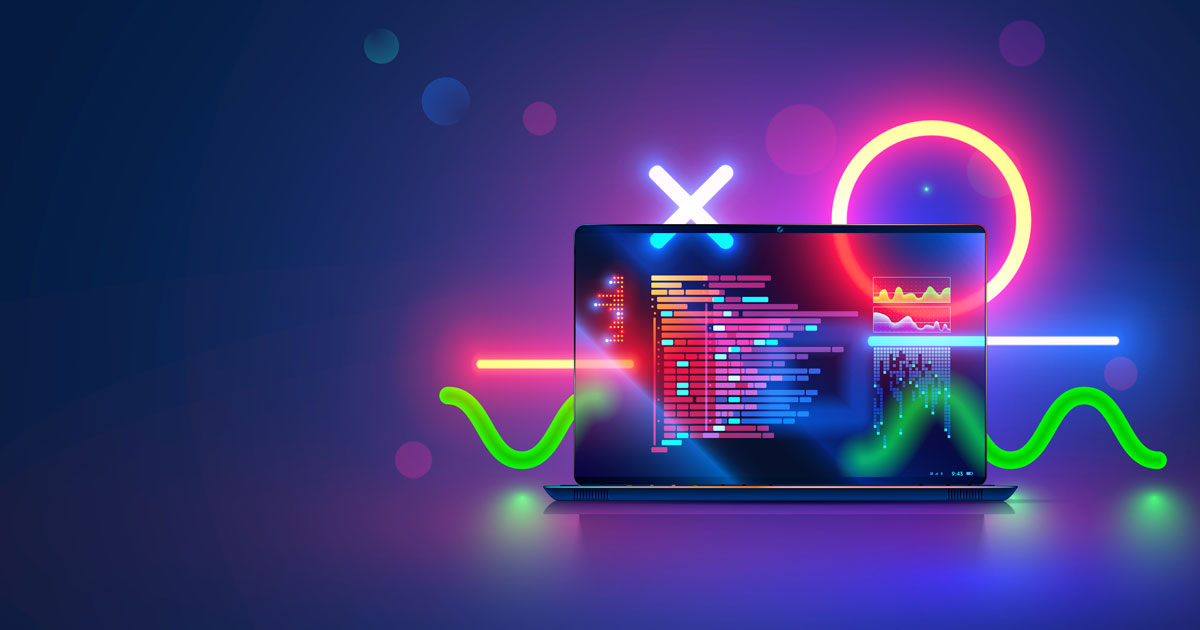 Vector laptop with open screen on desk front view