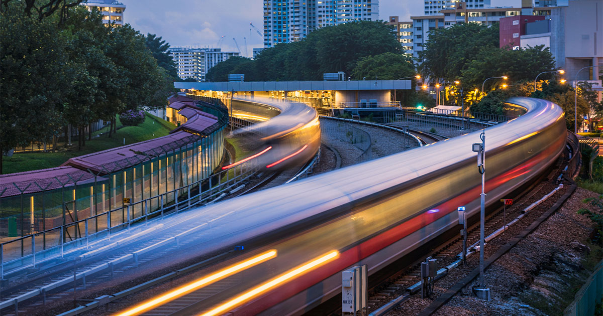 MRT trains entering and leaving AMK station