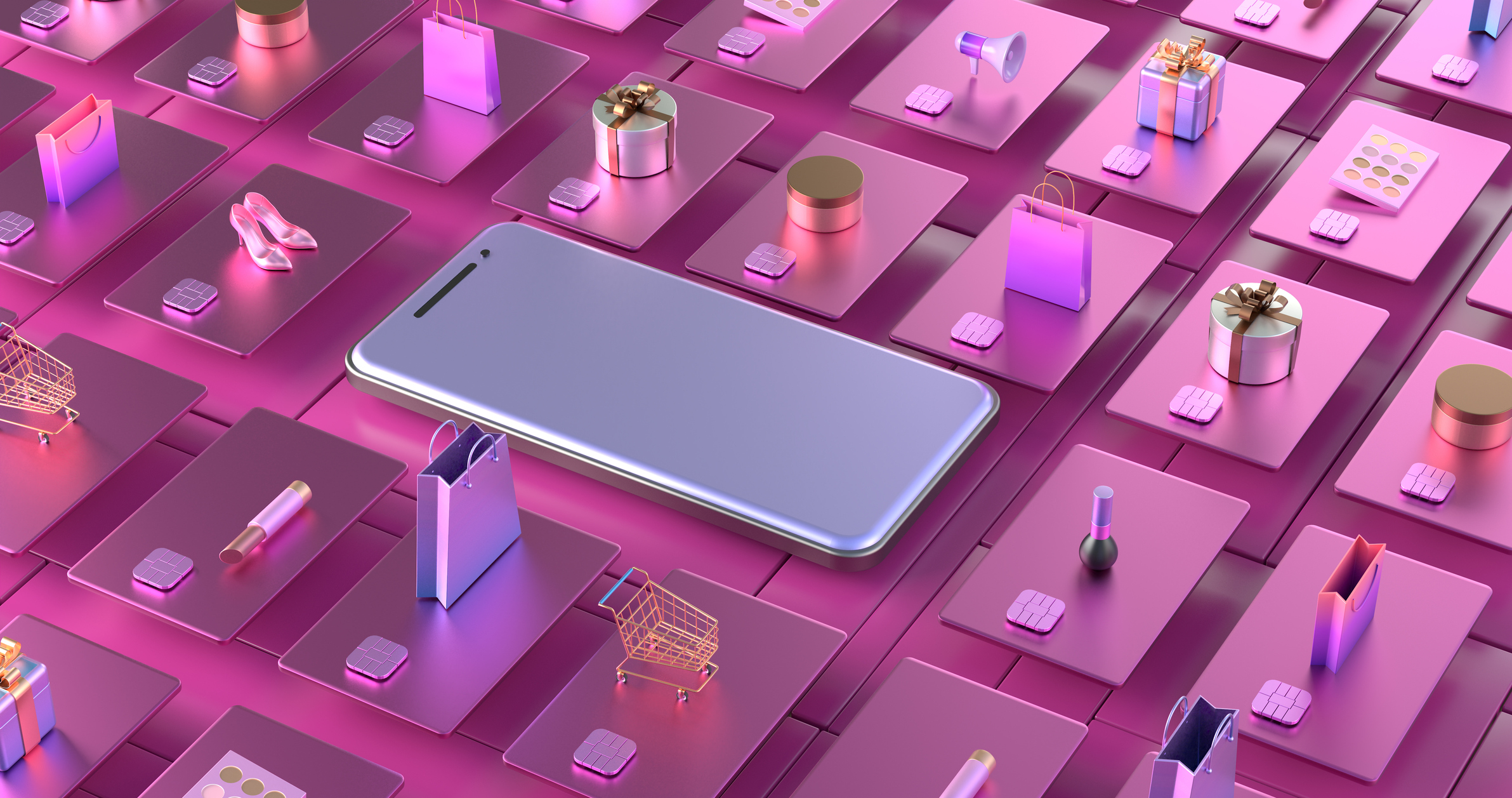 3d rendering of smartphone and credit card