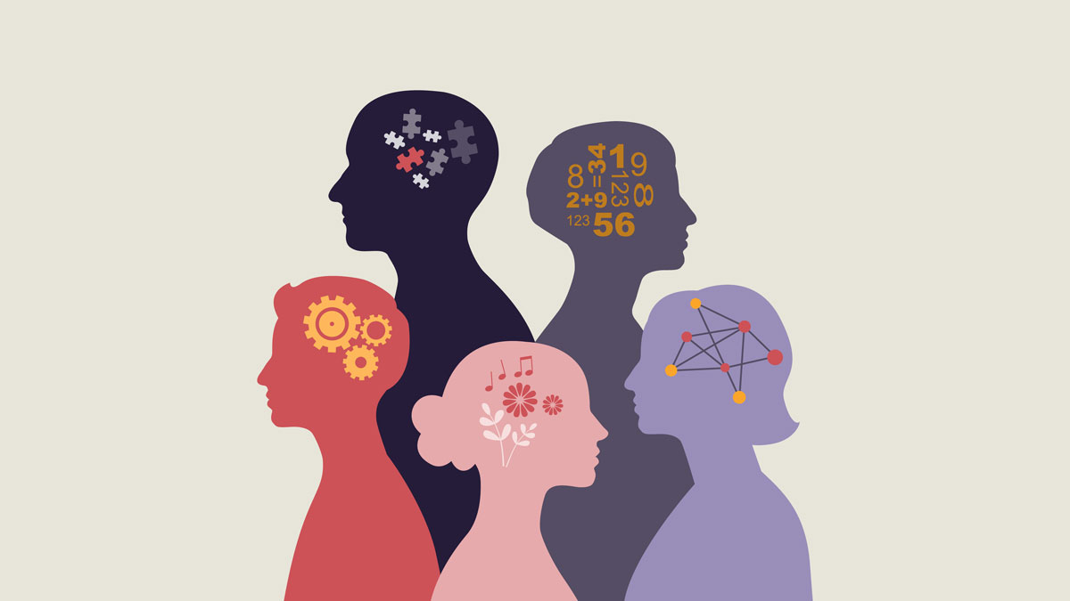 Neurodiversity illustration. People with different mindsets or psychological features.