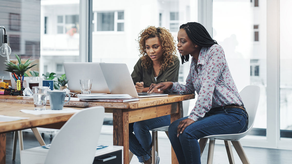African women, computer and help for small business, research and creative startup for online design. Designer, affirmative action and website for internet service, project management and ux proposal