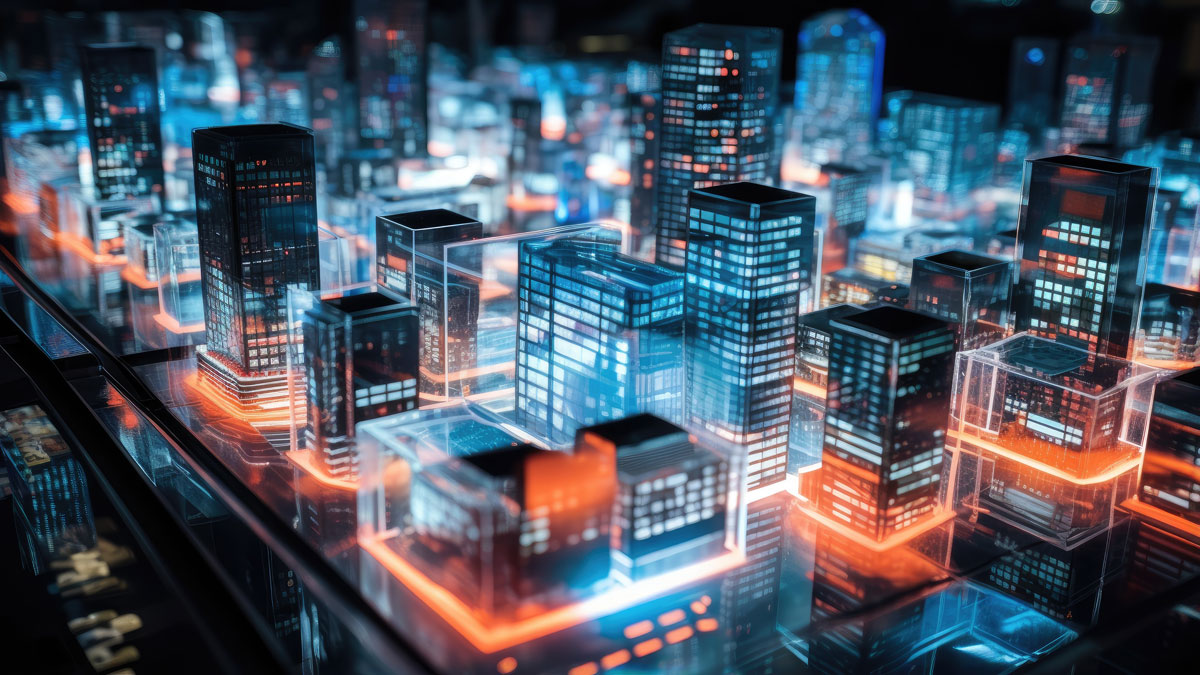 Futuristic smart citiy on circiut board cyberspace concept. Construction and city engineering background. Generative AI. Illustration for brochure, cover, poster, presentation or banner