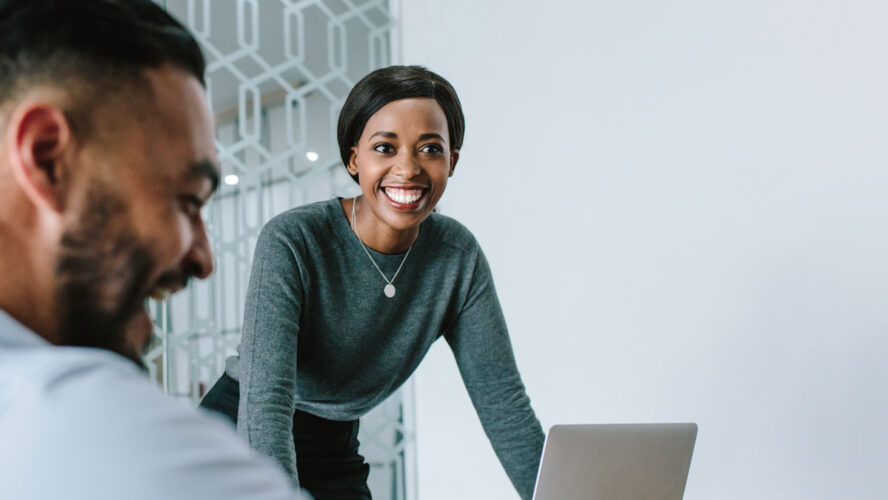 Businesswoman smiling during presentation