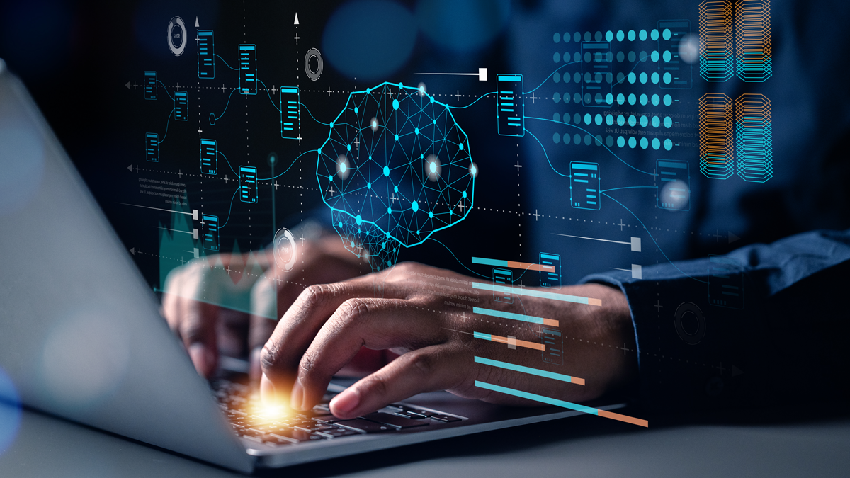 neural, technology, processor, network, link, system, intelligence, innovation, ai, process. typing data to learning neural network link system technology for training artificial intelligence