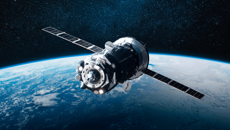 Cargo space ship on orbit of the Earth planet. Milky way on background. Elements of this image furnished by NASA