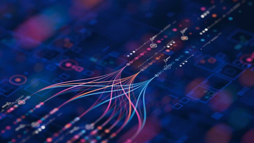 Big data technology Data science analysing artificial intelligence generative AI deep learning machine learning algorithm Neural flow network analytics innovation abstract futuristic. 3d rendering
