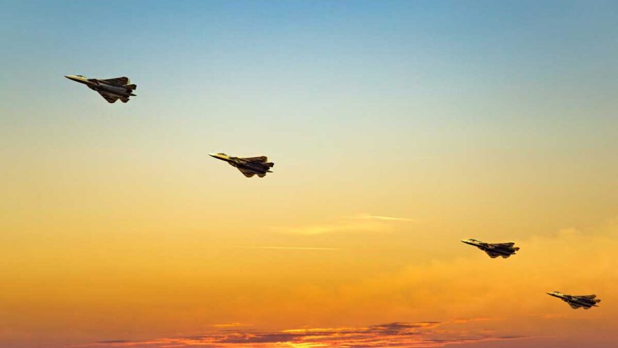Fighter planes on the background of the sky.