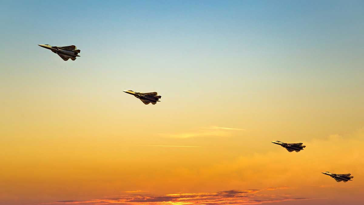 Fighter planes on the background of the sky.