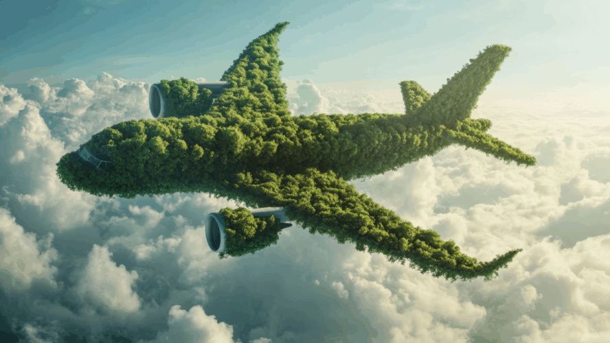 Eco-Friendly Airplane in Flight