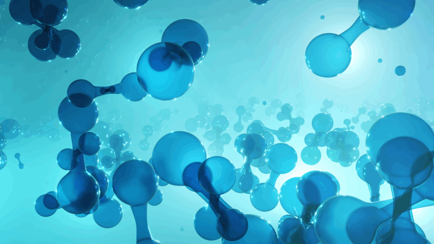 Green hydrogen energy. H2 gas molecules for production of green hydrogen energy. Renewable or sustainable electricity. Clean alternative ecological energy. 3D rendering