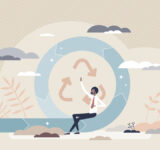 Circular economy company type with recycling strategy tiny person concept. Environmental friendly and responsible model for product production and manufacturing reducing waste vector illustration