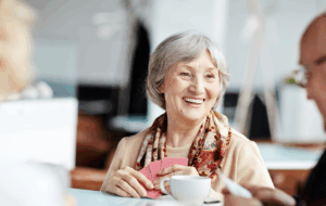 Positive granny with her friends