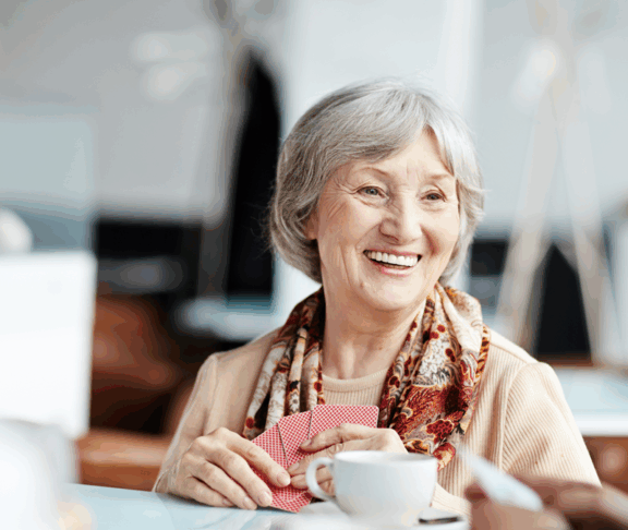Positive granny with her friends