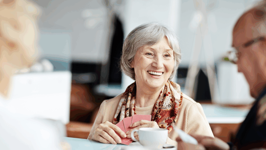 Positive granny with her friends