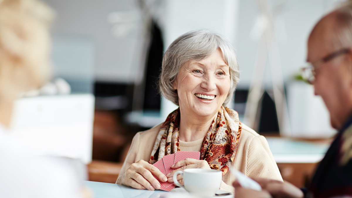 Positive granny with her friends
