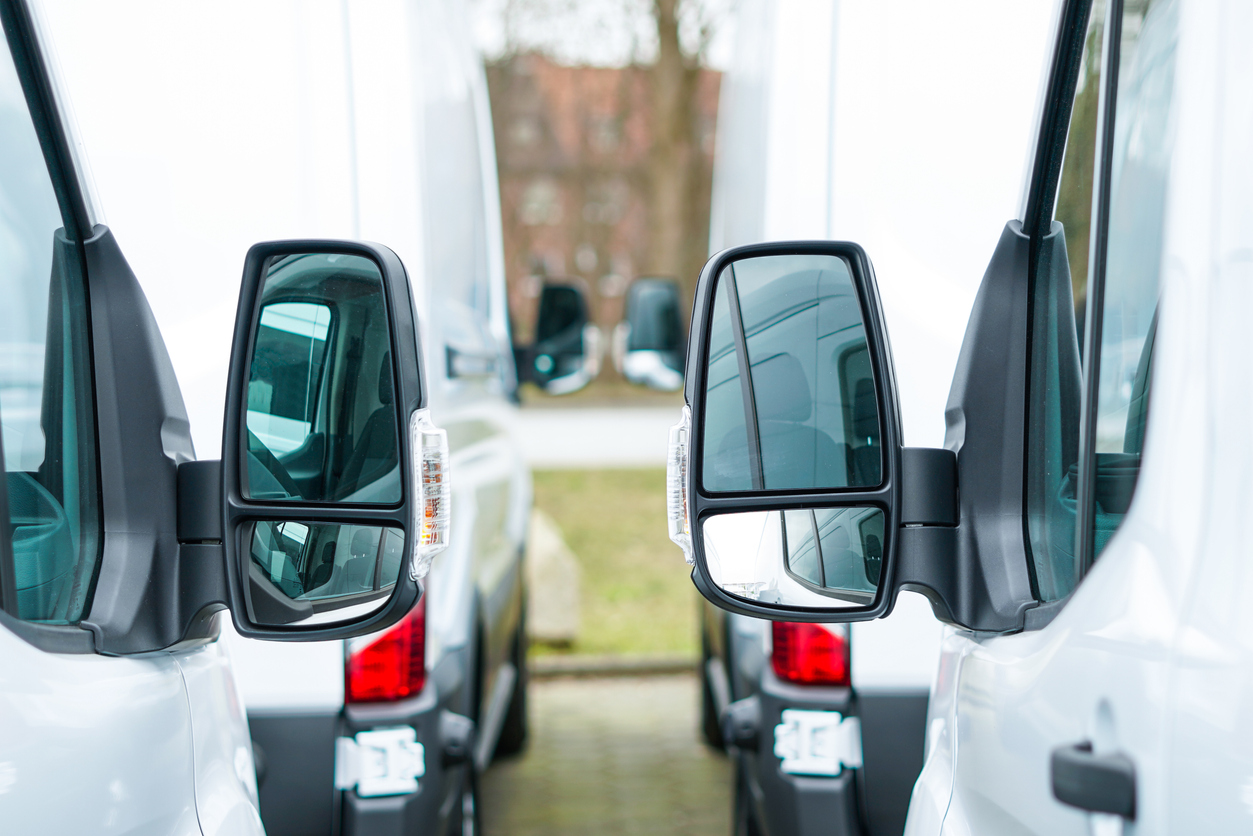 Side mirrors from the new white delivery van