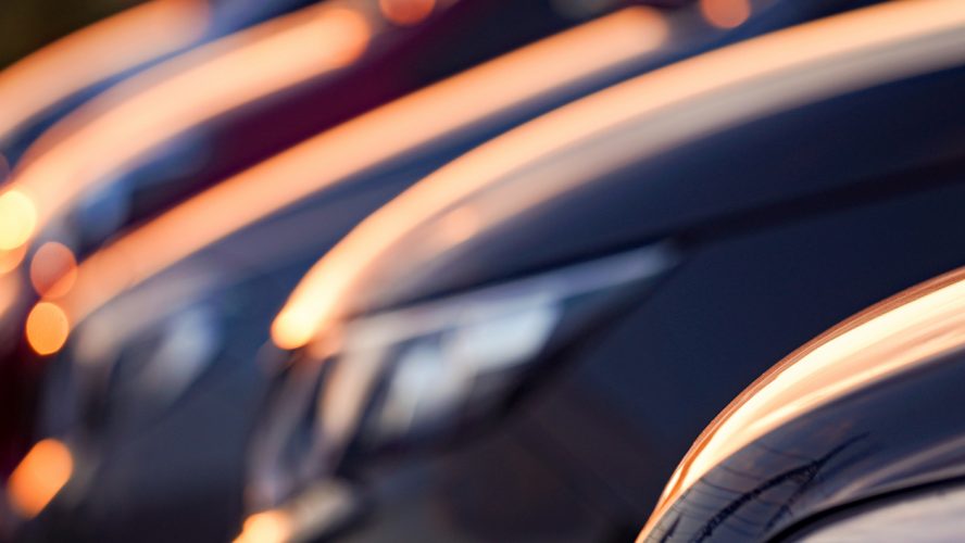 Modern cars in a row