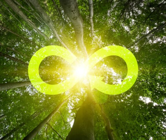 Circular economy concept. Energy consumption and increase in carbon emissions.Renovating and recycling existing materials and products possible.