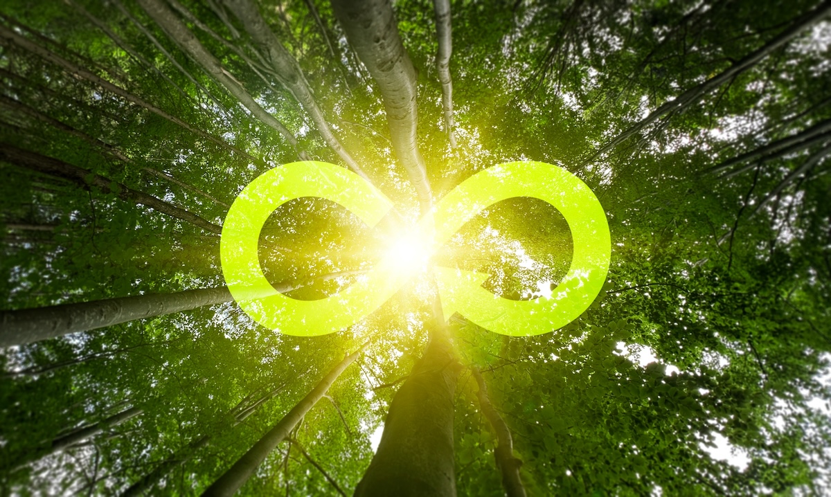Circular economy concept. Energy consumption and increase in carbon emissions.Renovating and recycling existing materials and products possible.