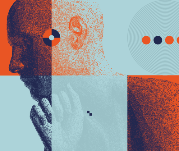 Mann mit seiner Faust unter seinem Kinn. Abstrakter digitaler menschlicher Kopf. Zeit zum Nachdenken. Minimalistisches Design für Geschäftspräsentationen, Flyer oder Poster. 3D-Vektorgrafik.