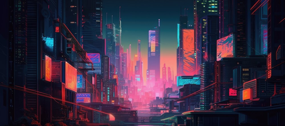 Neon City Skyscraper, 90x40cm desk mat preview